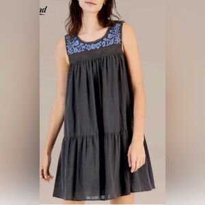 Lucky Brand Blue Cotton Linen Embroidered Dress Sleeveless Babydoll Grey M NWT
